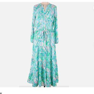 Lilly Pulitzer Aqua La Vista Stretch Shirt Button Maxi Dress Size 10 New, No Tag